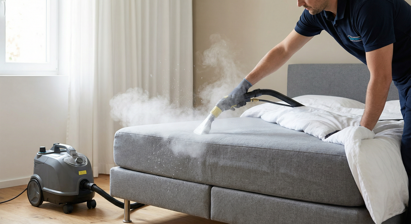 Machine professionnelle d'injection extraction utilisée par Allo Vapeur pour le nettoyage de matelas à Rabat